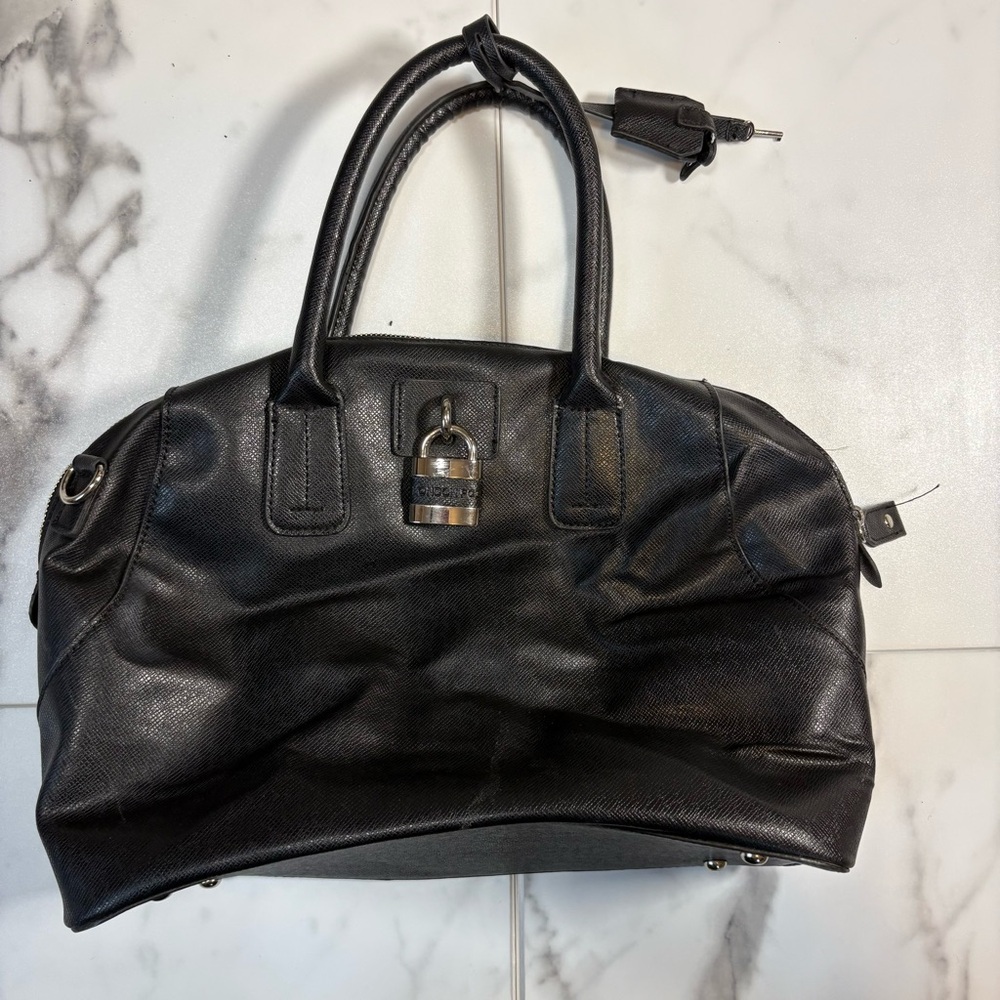 London Fog Black Lock and Key Satchel Large Handbag